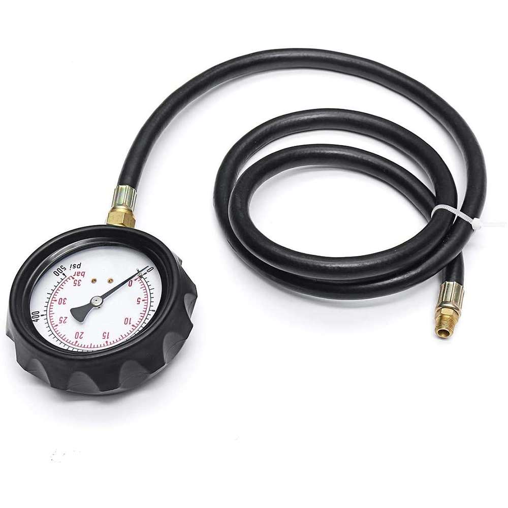 Petrol Diesel Fuel Pressure Gauge Tester 90mm Fuel Injection Pump Diagnostic Tool Made of Copper Alloy + Rubber Oil Pressure Test Kit (48110014)